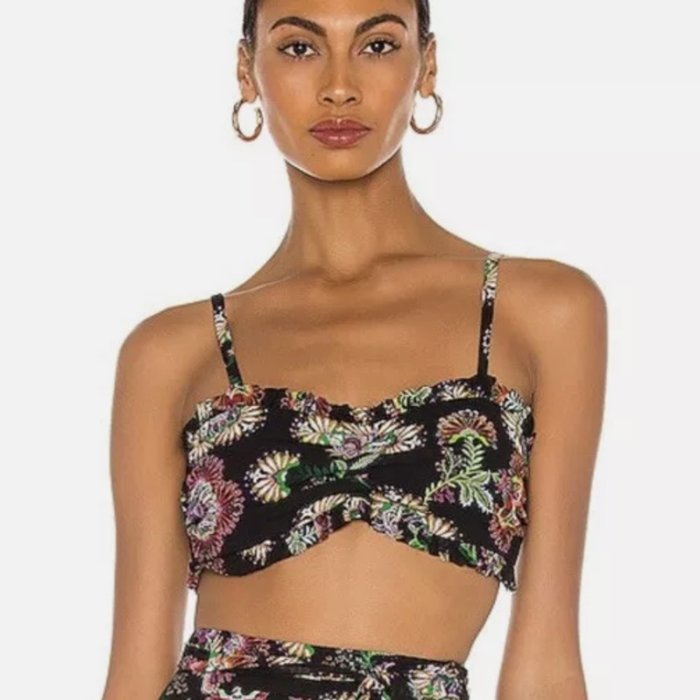 ALEXIS "ALMA" BLACK FLORAL CROP BANDEAU BRA BOHO TOP BLOUSE MIDNIGHT BLOOM